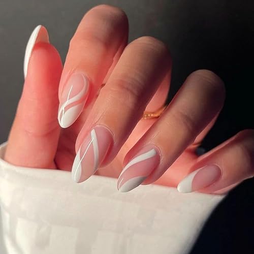 fdsmall 24Pcs French False Nails - Press on Nails - Full Cover False Nails Press on Nails Pattern, Glitter French Nail Tips mit Nagelkleber für Frauen und Mädchen Nail Art (03) von fdsmall