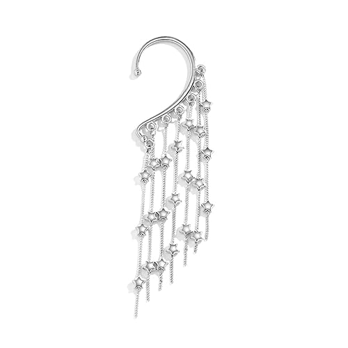 fdsmall Lange Quaste Ohr Manschette Dangle Chain mit Stern Ohrringe Wrap Crawler CZ Ohrringe Keine Piercing Ohrclip Wrap Around gefälschte Ohrringe für Frauen Mädchen (Silber) von fdsmall