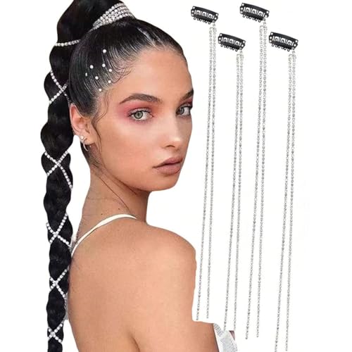 fdsmall 4PCS Haarketten für Frauen Metall Haar Schmuck Zubehör Hip Hop Trend Verlängerungskette mit Clip (Silber 2) von fdsmall
