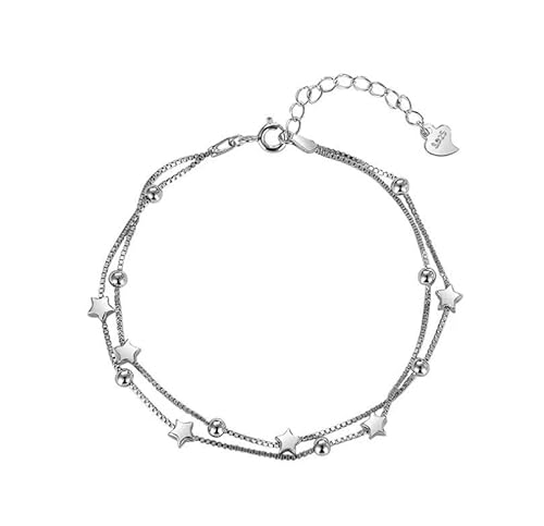 fdsmall Armbänder für Frauen Mode zierliche Einstellbare Layered Armbänder Silber überzogene Herz Liebe Stern Perlen Armband Kette Schmuck für Frauen und Teen Mädchen von fdsmall