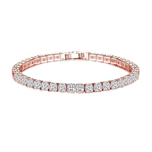 fdsmall Armbänder für Frauen Teen Mädchen 14K Weißgold überzogene Armbänder 4MM Cubic Zirkonia zierliche Tennis Armbänder Fußkettchen Klassische Armbänder Ästhetischer Schmuck für Chrismats (Roségold) von fdsmall