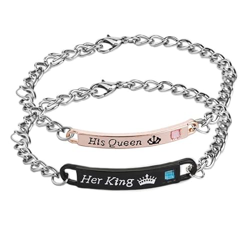 fdsmall Armbänder für Paare Seine Königin Ihr König Paare Armband Matching Set Distanz Armbänder C Link Kette Handgelenk Armbänder Geschenk Set für Paare Liebhaber Tag mit Box von fdsmall