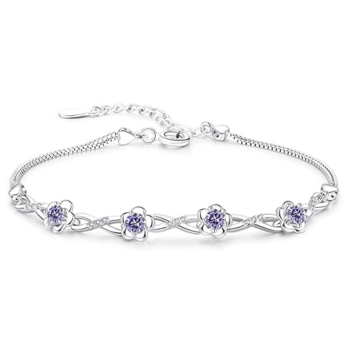 fdsmall Armband für Frauen Silber überzogene Kristall Tennis Armband Rose Blume Armband Einstellbar Lila Sparkle Cubic Zirkonia Pflaumenblüte Link Armbänder für Frauen Mädchen (Lila) von fdsmall