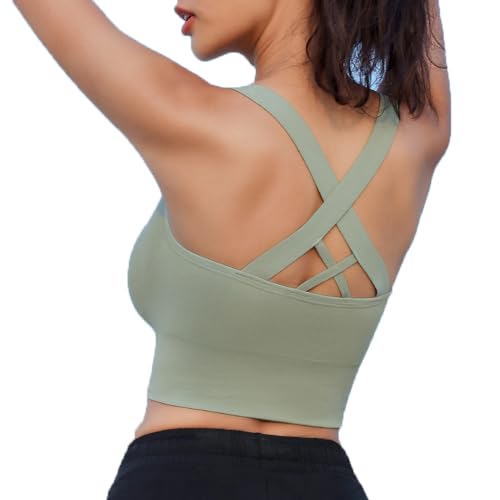 fdsmall BH für Frauen Zip Front Sport BH Gepolsterter Sport BH Wirefree Mid Impact Yoga BHS mit abnehmbaren Pads Fitness BHS für Gym Running Shirt Yoga Tank Top (Green, M) von fdsmall