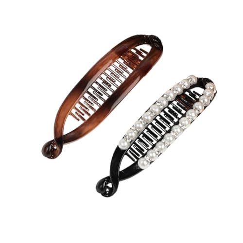 fdsmall Bananenclip Haarclips für Frauen 2 Stück große Klaue Clip für dünne dicke lockige Haar rutschfeste Perlen Erbsen Clips (4.3 Inch) von fdsmall