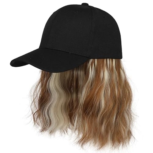 fdsmall Baseball-Hut für Frauen mit Perücke Curly Hair Extensions Caps verstellbar 7,9" Kurzwelle Ventilate Hut (DE/NL/SE/PL, Alphanumerisch, Einheitsgröße, Gold Braun) von fdsmall