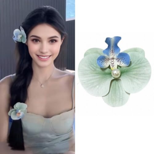 fdsmall Böhmische Blume Haar Clips Künstliche Blume Haar Clip Hawaiianische Orchideen Hochzeitsfeier Braut Haar Zubehör, Hawaiianische Strand Haar Pins Clip (Green) von fdsmall