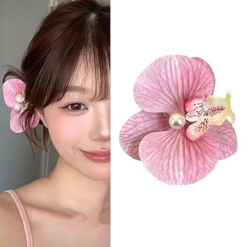 fdsmall Böhmische Blume Haar Clips Künstliche Blume Haar Clip Hawaiianische Orchideen Hochzeitsfeier Braut Haar Zubehör, Hawaiianische Strand Haar Pins Clip (Pink) von fdsmall