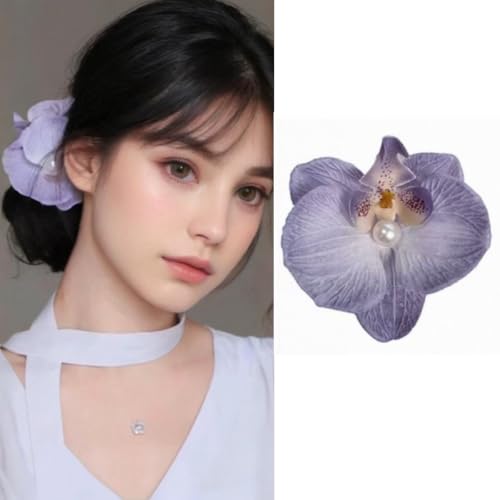 fdsmall Böhmische Blume Haar Clips Künstliche Blume Haar Clip Hawaiianische Orchideen Hochzeitsfeier Braut Haar Zubehör, Hawaiianische Strand Haar Pins Clip (Purple) von fdsmall