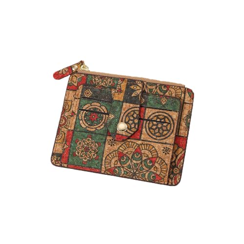 fdsmall Damen Kork-Mini-Geldbörse mit Blumenmuster – Doppelt Gefaltet, Klein & Kompakt – Mit Ausweisfenster und Reißverschluss-Münzfach (01) von fdsmall
