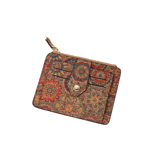 fdsmall Damen Kork-Mini-Geldbörse mit Blumenmuster – Doppelt Gefaltet, Klein & Kompakt – Mit Ausweisfenster und Reißverschluss-Münzfach (04) von fdsmall