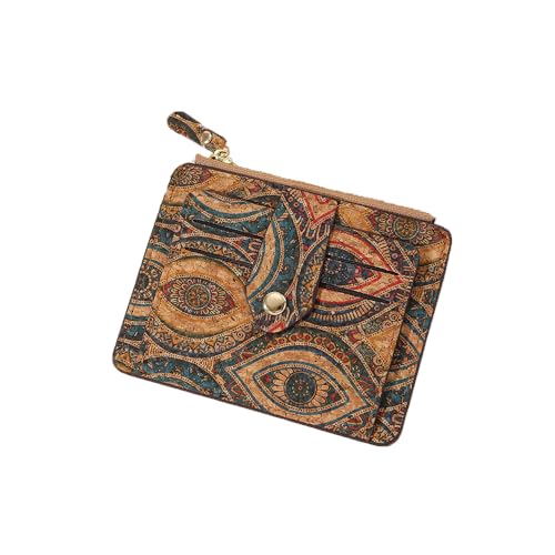 fdsmall Damen Kork-Mini-Geldbörse mit Blumenmuster – Doppelt Gefaltet, Klein & Kompakt – Mit Ausweisfenster und Reißverschluss-Münzfach (08) von fdsmall