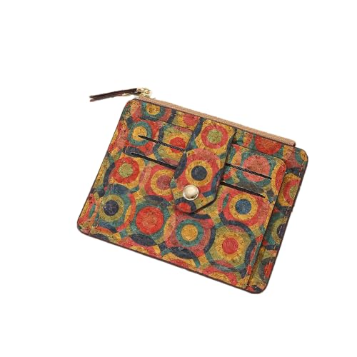 fdsmall Damen Kork-Mini-Geldbörse mit Blumenmuster – Doppelt Gefaltet, Klein & Kompakt – Mit Ausweisfenster und Reißverschluss-Münzfach (11) von fdsmall