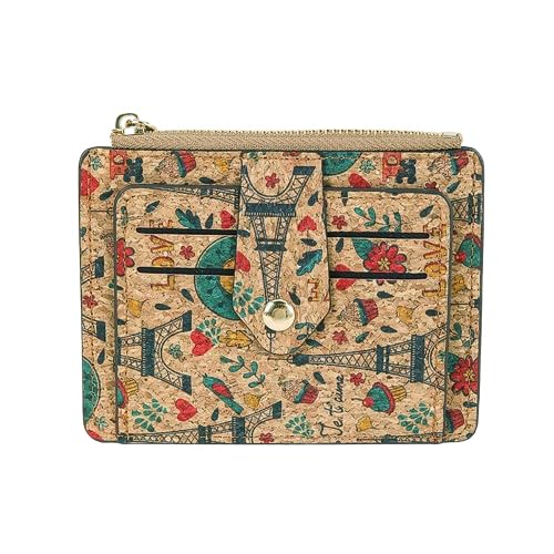 fdsmall Damen Kork-Mini-Geldbörse mit Blumenmuster – Doppelt Gefaltet, Klein & Kompakt – Mit Ausweisfenster und Reißverschluss-Münzfach (12) von fdsmall