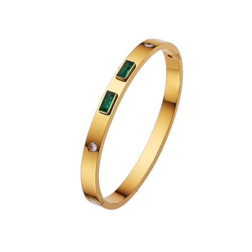 fdsmall Edelstahl Armband zierliche Armband Set mit Cubic Zirkonia Steine CZ Zirkonia Gold Armband Faux Perlenarmband Schmuck Geschenke für Frauen Prom Braut (Diamant, Green) von fdsmall