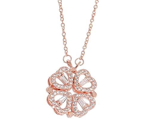 fdsmall Frauen 2 in 1 Kleefel Charme Glück Halskette aushohlen vier Blatt Herz Kristall Anhänger Halskette Dainty Schmuck (Gold) von fdsmall