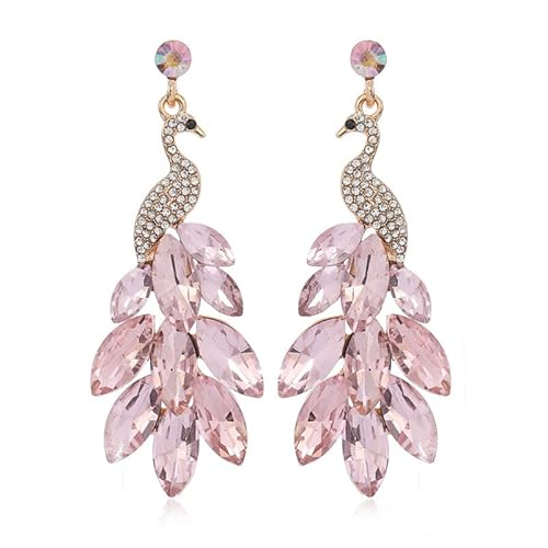 fdsmall Frauen Quasten Ohrringe Pfau Ohrringe Österreichische Kristall Boho Wasserfall Perlen Fransen Tropfen Ohrring (Pink) von fdsmall