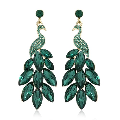fdsmall Frauen Quasten Ohrringe Pfau Ohrringe Österreichische Kristall Boho Wasserfall Perlen Fransen Tropfen Ohrring (grün) von fdsmall