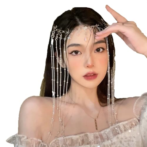 fdsmall Frauen Stirnband Kopf Kette Wassertropfen Kopf Kette Kopfbedeckung Fee Haar Ornamente Stirn Kette Kristall Stirnband Haarbekleidung Lange Quaste Kopfschmuck Kopfschmuck (02) von fdsmall