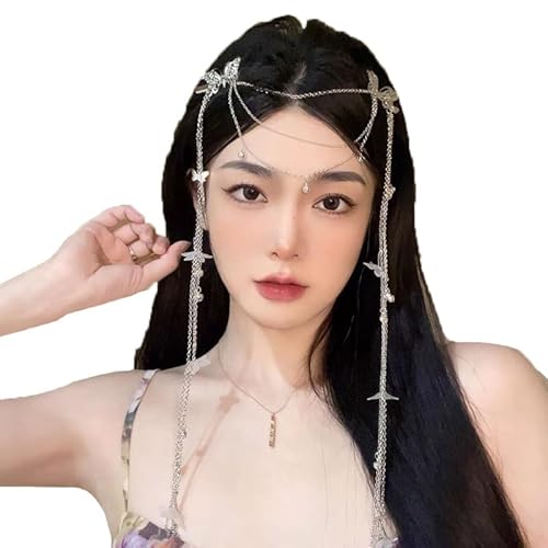 fdsmall Frauen Stirnband Kopf Kette Wassertropfen Kopf Kette Kopfbedeckung Fee Haar Ornamente Stirn Kette Kristall Stirnband Haarbekleidung Lange Quaste Kopfschmuck Kopfschmuck (03) von fdsmall