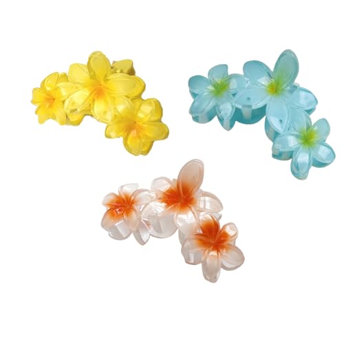 fdsmall Große Blume Haar Zubehör, Hawaiian 3PCS Klaue Clips für Frauen stark halten Rutschschutz Bananenclip für dünne Haare (3) von fdsmall