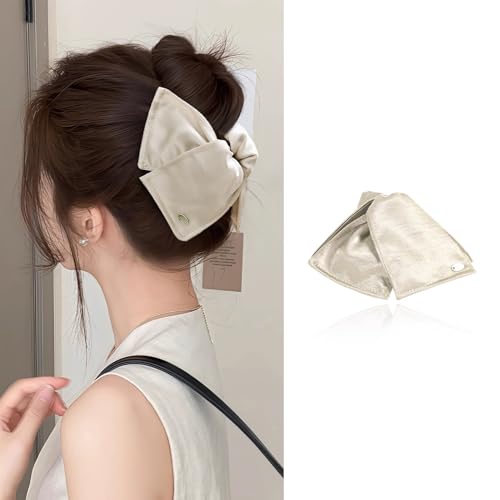 fdsmall Haarklauen Clips Satin Band Haar Bogen Clip für Frauen Mädchen, Rutschfeste Bogen-Knoten Haarklemmen Barretten für dünne und dicke Haare (Beige) von fdsmall