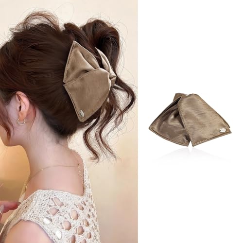fdsmall Haarklauen Clips Satin Band Haar Bogen Clip für Frauen Mädchen, Rutschfeste Bogen-Knoten Haarklemmen Barretten für dünne und dicke Haare (Coffee) von fdsmall