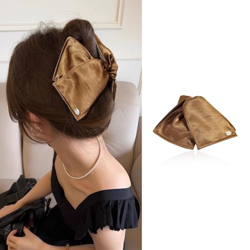 fdsmall Haarklauen Clips Satin Band Haar Bogen Clip für Frauen Mädchen, Rutschfeste Bogen-Knoten Haarklemmen Barretten für dünne und dicke Haare (Khaki) von fdsmall