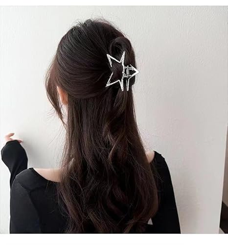 fdsmall Haarkralle Silber Stern Metall Haar Krallen Clips für dickes schweres Haar Starker Halt Krallen Clips Stern Designs Haar Krallen Mode Haar Accessoires für Frauen Mädchen (Silber) von fdsmall