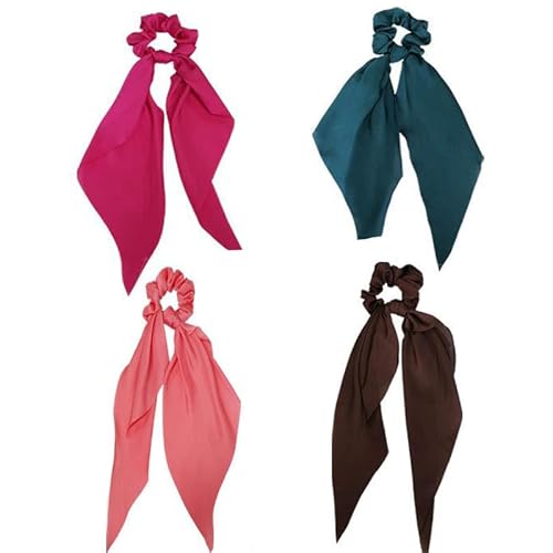 fdsmall Haarschal Scrunchies für Frauen 4Pcs Satin Haar Scrunchies elastisches Haarband mit Schleife Schwanz elastische Haarbänder weich Pferdeschwanz Halter Haarschmuck für Frauen Mädchen Teens (03) von fdsmall