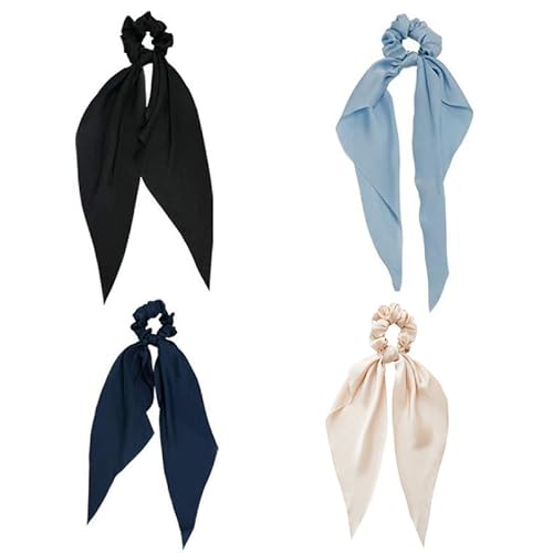 fdsmall Haarschal Scrunchies für Frauen 4Pcs Satin Haar Scrunchies elastisches Haarband mit Schleife Schwanz elastische Haarbänder weich Pferdeschwanz Halter Haarschmuck für Frauen Mädchen Teens (02) von fdsmall