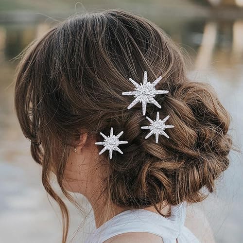 fdsmall Haarspangen für Frauen Funkelnde Kristall Stein geflochtene Haarspangen Strass Hochzeit Haarspangen Braut Haarspangen Silber Haarnadel Barretten Blatt Blume Hochzeit Haarzubehör (Silver) von fdsmall