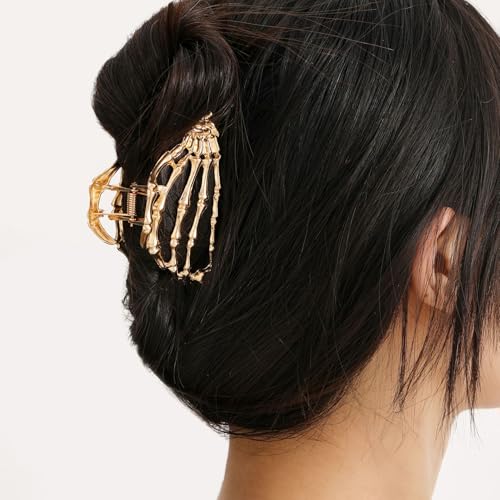 fdsmall Haarspangen für Frauen Schwarze Geist Hand Haar Kralle Clips mit Schädel Design Haarspangen für dickes Haar Dünnes Haar Metall Skelett Haarzubehör (Gold) von fdsmall