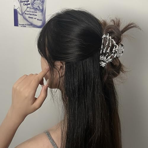 fdsmall Haarspangen für Frauen Schwarze Geist Hand Haar Kralle Clips mit Schädel Design Haarspangen für dickes Haar Dünnes Haar Metall Skelett Haarzubehör (White) von fdsmall
