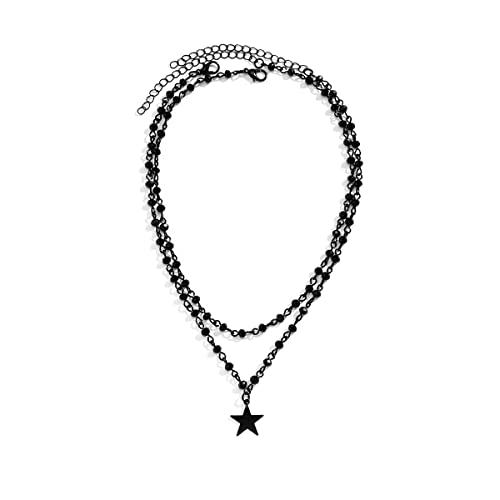 fdsmall Halskette für Frauen Boho Gothic Star Cross Anhänger Halskette Einstellbare Layered Bead Chain Choker Halsketten Halloween Weihnachten Neujahr Goth Schmuck Geschenk für Frauen und Mädchen (01) von fdsmall