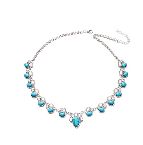 fdsmall Halsketten für Frauen Boho Vintage Statement Silber Türkis Opal Teardrop Perlen Anhänger Choker Kette Halsketten Schmuck Geschenke für Dame und Mädchen von fdsmall