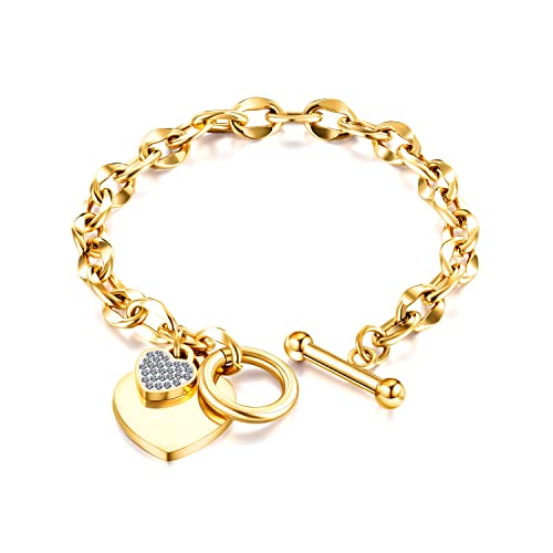 fdsmall Herz Charm Armband für Frauen zierlich einstellbar 14k Gold überzogene Strass Liebe Kreise Armband Kette Link Schmuck Geschenk für Frauen und Mädchen (Gold) von fdsmall