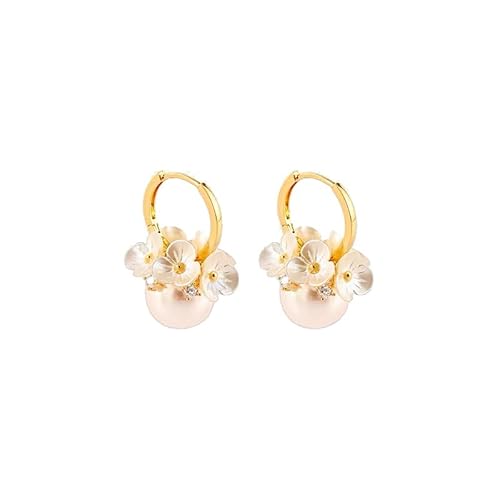 fdsmall Hoop Ohrringe Nette weiße versilberte Taste Runde Perle Blume Dangle Stud Ohrringe Schmuck Geschenke für Frauen und Mädchen von fdsmall