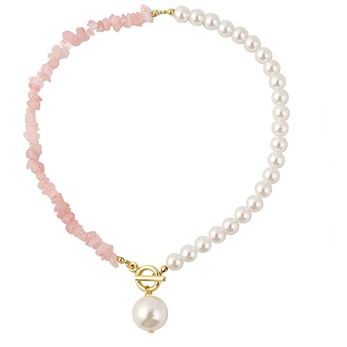 fdsmall Kristall Perlen und Perlen Halskette Boho Vintage Sommer Halsketten für Frauen Trendy Teen Mädchen (rosa) von fdsmall