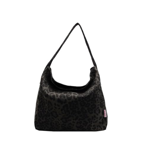 fdsmall Leopard Druck Tote Tasche Große Kapazität Einkauf Schultertaschen Gepard Tasches Braun Wildleder Tasches Leopard Druck Slouch Hobo Arbeitstaschen Tasche (Black) von fdsmall