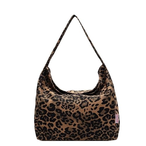 fdsmall Leopard Druck Tote Tasche Große Kapazität Einkauf Schultertaschen Gepard Tasches Braun Wildleder Tasches Leopard Druck Slouch Hobo Arbeitstaschen Tasche (Brown) von fdsmall