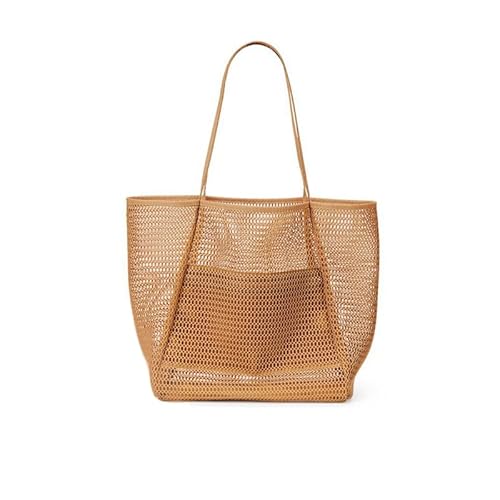 fdsmall Mesh Beach Bag Large mit Reißverschluss Innentasche Frauen Schultertaschen Faltbare Einkaufshandtaschen Leichte Strand Tote Taschen für Familie Shopper Reisen (Brown) von fdsmall