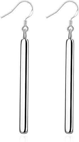 fdsmall Mode Silber Statement Ohrringe Lange Vertikale Bar Drop Dangle Ohrring Minimal Lange Kreis Bar Ohrringe Geometrischer Schmuck für Frauen Mädchen von fdsmall