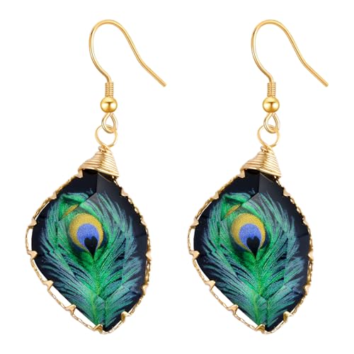 fdsmall Ohrring für Frauen Böhmische Acryl Pfau Tropfen Dangle Ohrringe Handgemachte Geometrische Quaste Hoop Bunte Harz Ohrringe Schmuck Geschenk für Frauen (01) von fdsmall