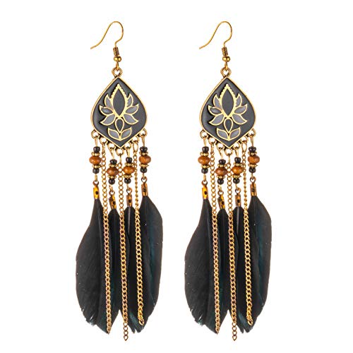 fdsmall Ohrringe Faux Feder Ohrringe Bohemian Fringe Tassel Long Drop Dangle Earrings Jewelry Long Vintage Dangle Earrings for Women's (LXBlack) von fdsmall