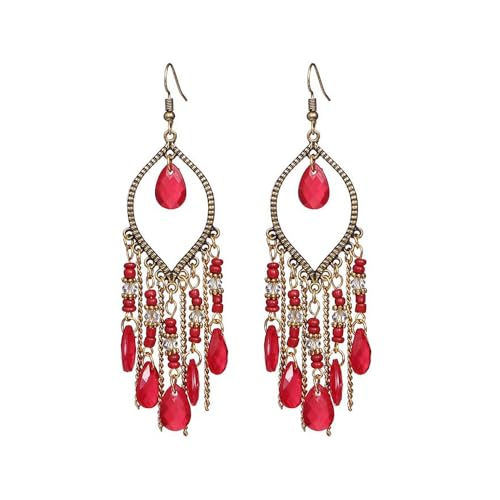 fdsmall Ohrringe Faux Feder Ohrringe Bohemian Fringe Tassel Long Drop Dangle Earrings Jewelry Long Vintage Dangle Earrings for Women's (Red 3) von fdsmall