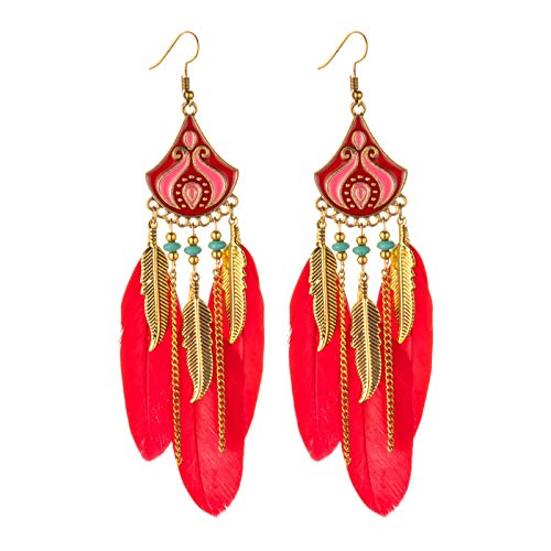 fdsmall Ohrringe Faux Feder Ohrringe Bohemian Fringe Tassel Long Drop Dangle Earrings Jewelry Long Vintage Dangle Earrings for Women's (SXRed) von fdsmall