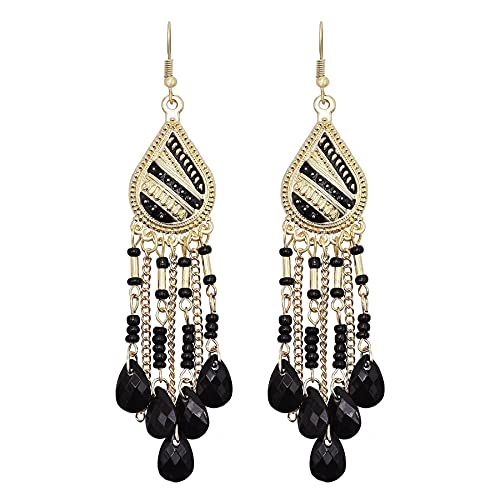 fdsmall Ohrringe Faux Feder Ohrringe Bohemian Fringe Tassel Long Drop Dangle Earrings Jewelry Long Vintage Dangle Earrings for Women's (schwarz 02) von fdsmall