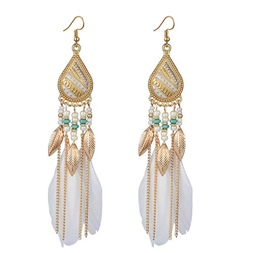 fdsmall Ohrringe Faux Feder Ohrringe Bohemian Fringe Tassel Long Drop Dangle Earrings Jewelry Long Vintage Dangle Earrings for Women's (weiß) von fdsmall