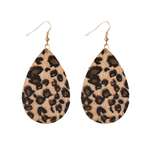 fdsmall Leopard Print Ohrringe für Frauen - Boho Vintage Handgemachte Holz Träne Haken Leder Dangle Drop Ohrringe (01) von fdsmall